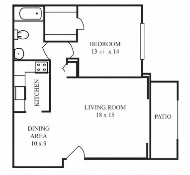 Floor plan for 1 bed, 1 bath, 850 sqft